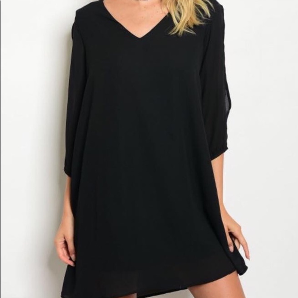 Black Slit Sleeve Dress